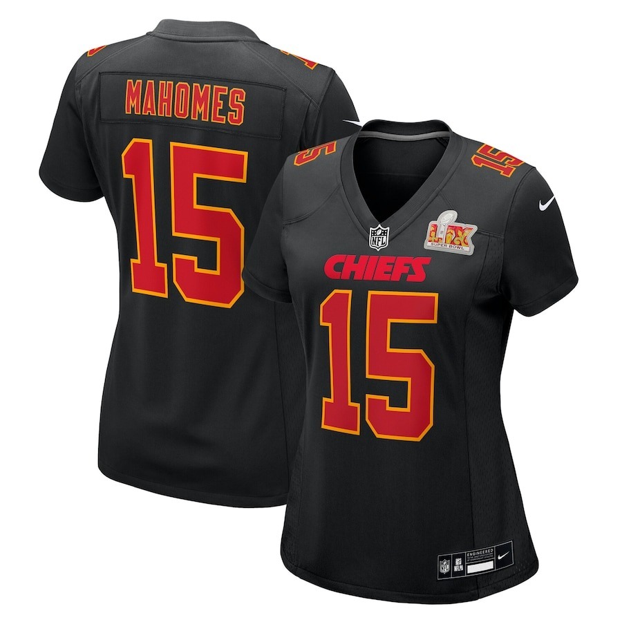 Women's Kansas City Chiefs Patrick Mahomes Nike Carbon Black Super Bowl LIX Fashion Game Jersey - Jersey
