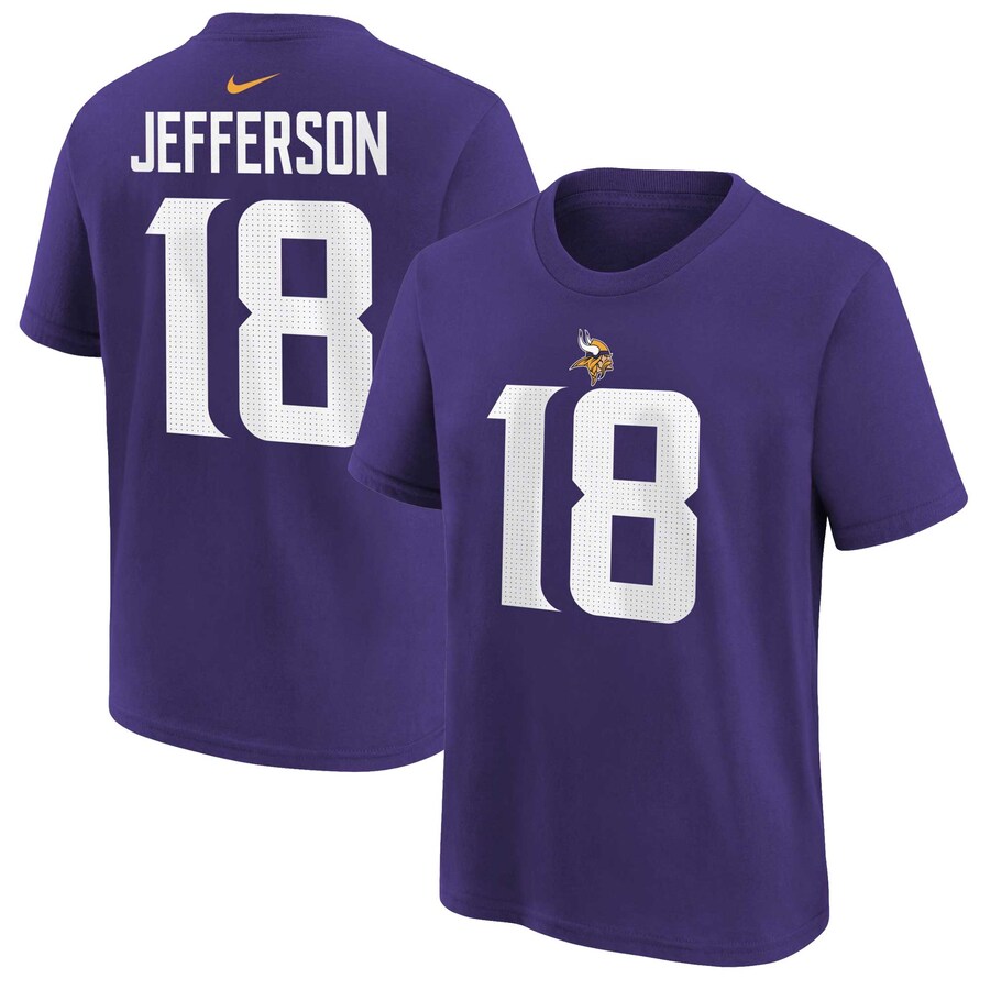Youth Minnesota Vikings Justin Jefferson Purple Nike Player Name & Number T-Shirt - Jersey