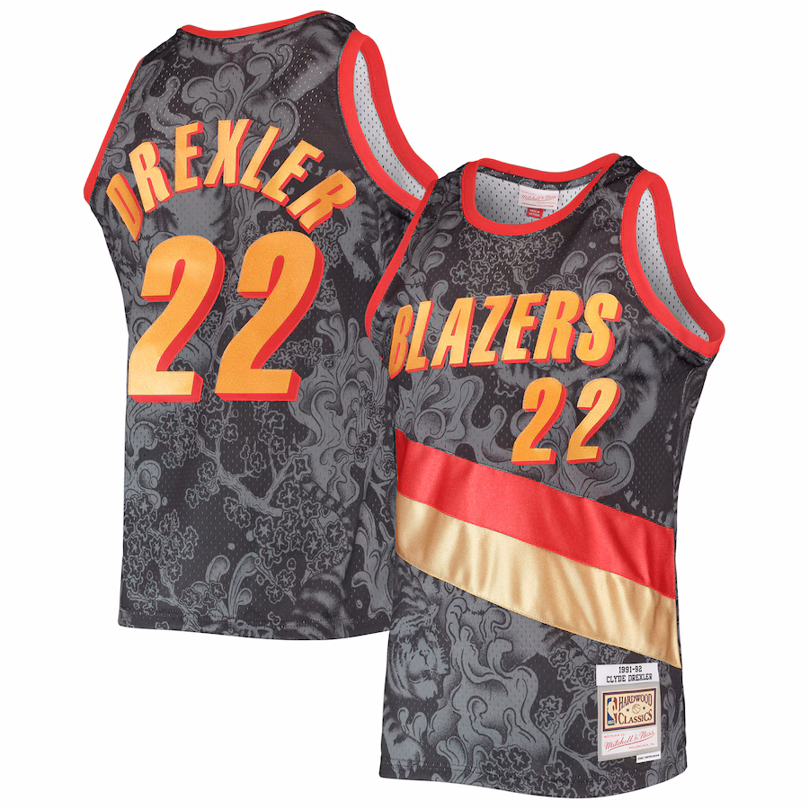 Men's Portland Trail Blazers Clyde Drexler Mitchell & Ness Black Hardwood Classics 1991/92 Lunar New Year Swingman Jersey - Jersey