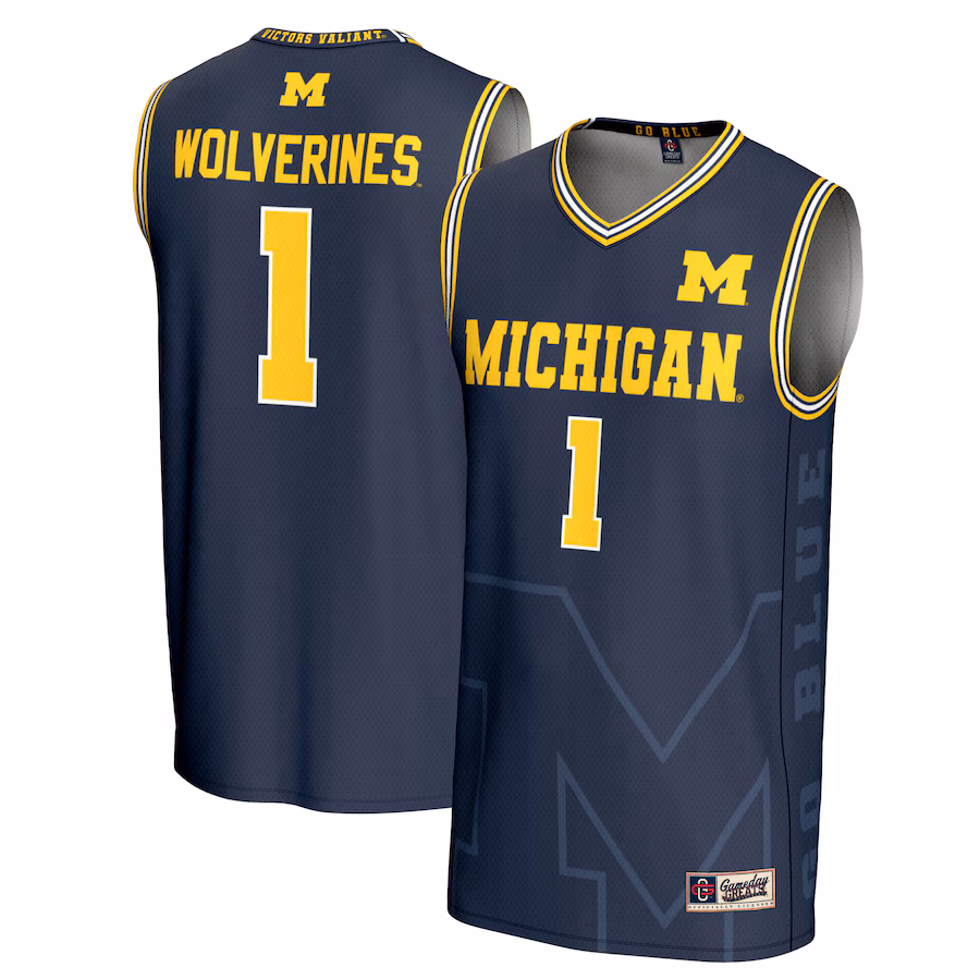 #1 Michigan Wolverines GameDay Greats Youth Icon Print Lightweight Basketball Fashion Jersey - Navy - Jersey