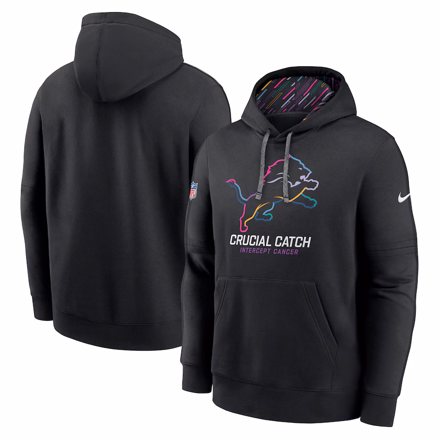 Men's Detroit Lions Nike Black 2024 NFL Crucial Catch Club Pullover Hoodie - Jersey