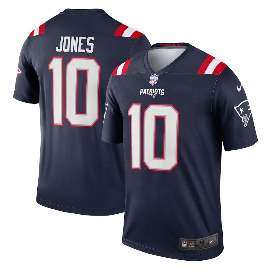 Men's New England Patriots Mac Jones Nike Navy Team Legend Player Performance Top - Jersey