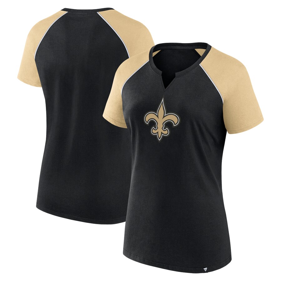 Women's New Orleans Saints Fanatics Black/Gold Glittered Primary Raglan T-Shirt - Jersey