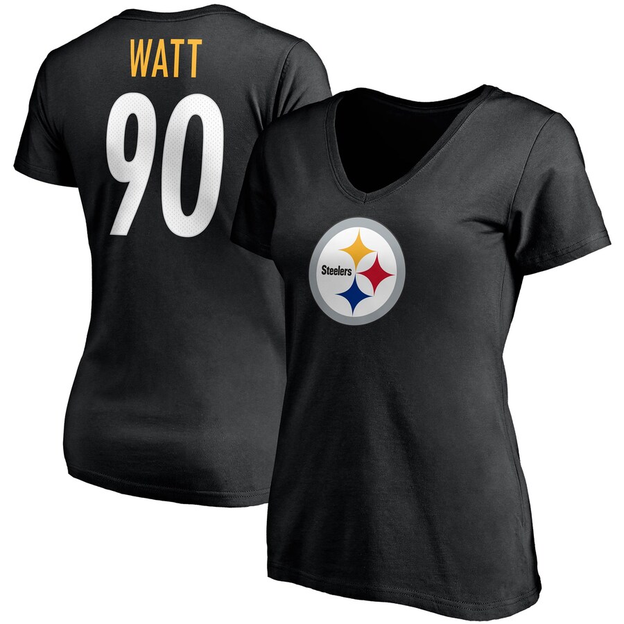 Women's Pittsburgh Steelers T.J. Watt Fanatics Black Player Icon Name & Number V-Neck T-Shirt - Jersey
