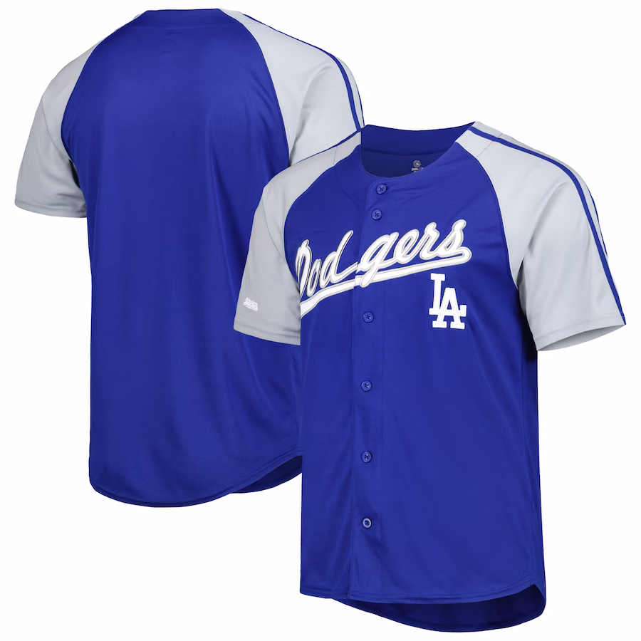 Men's Los Angeles Dodgers Stitches Royal Button-Down Raglan Fashion Jersey - Jersey