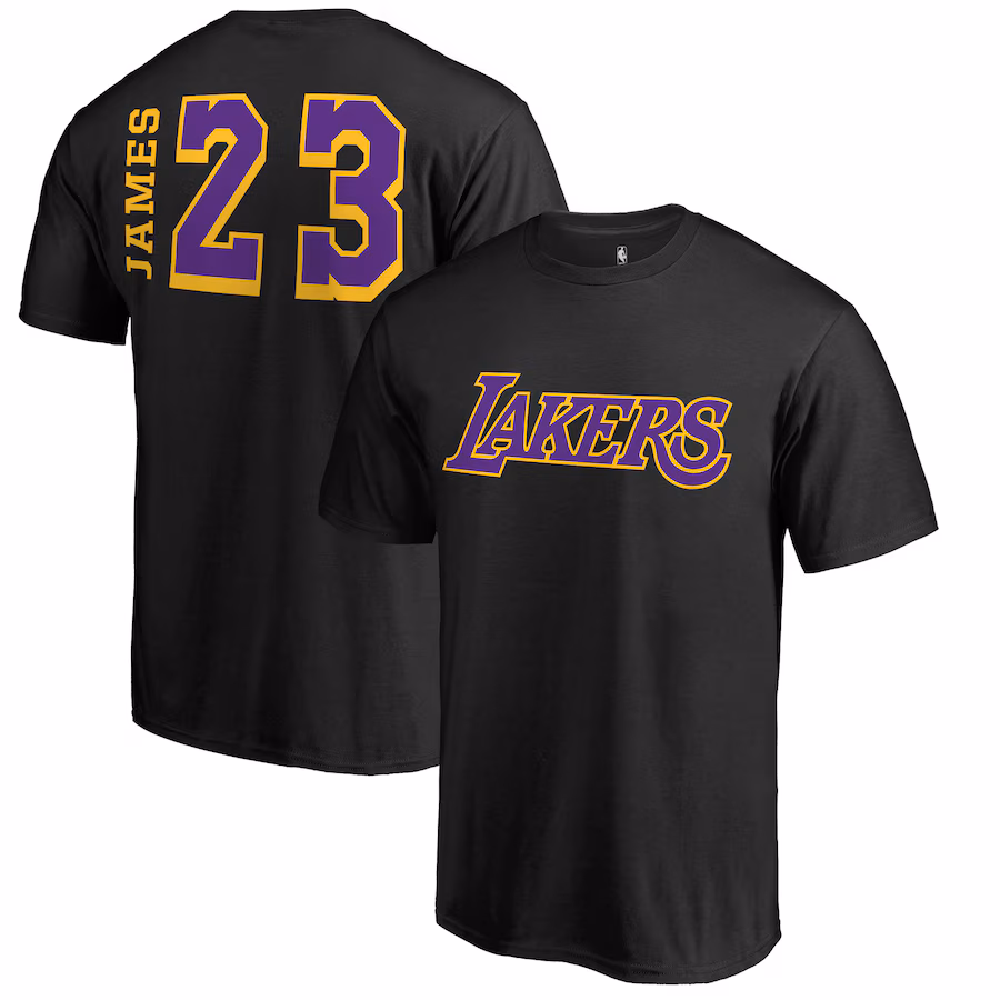 Men's Los Angeles Lakers LeBron James Black Sidesweep Name & Number T-Shirt - Jersey