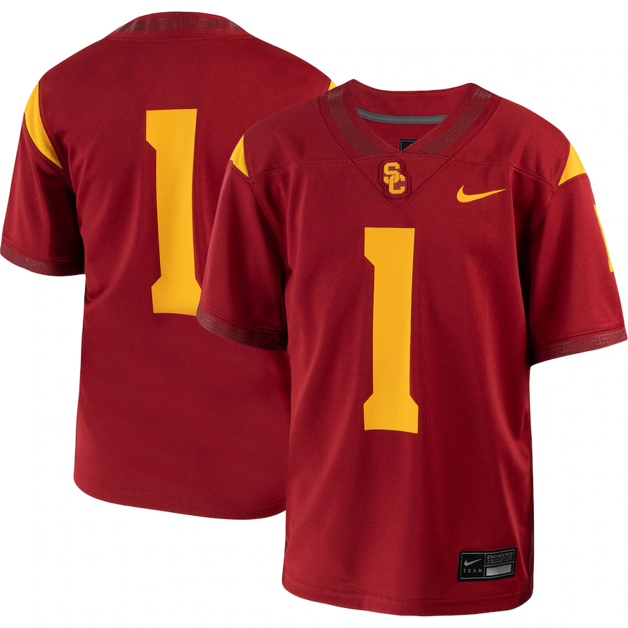 #1 USC Trojans Nike Youth 1st Armored Division Old Ironsides Untouchable Football Jersey - Crimson - Jersey