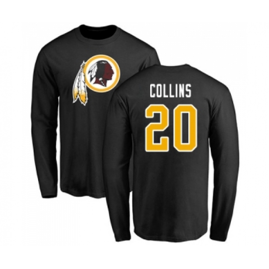 Football Washington Redskins #20 Landon Collins Black Name & Number Logo Long Sleeve T-Shirt - Jersey