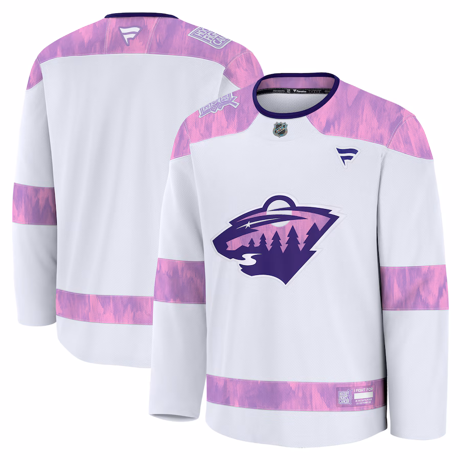 Men's Minnesota Wild Fanatics White 2024 Hockey Fights Cancer Practice Jersey - Jersey
