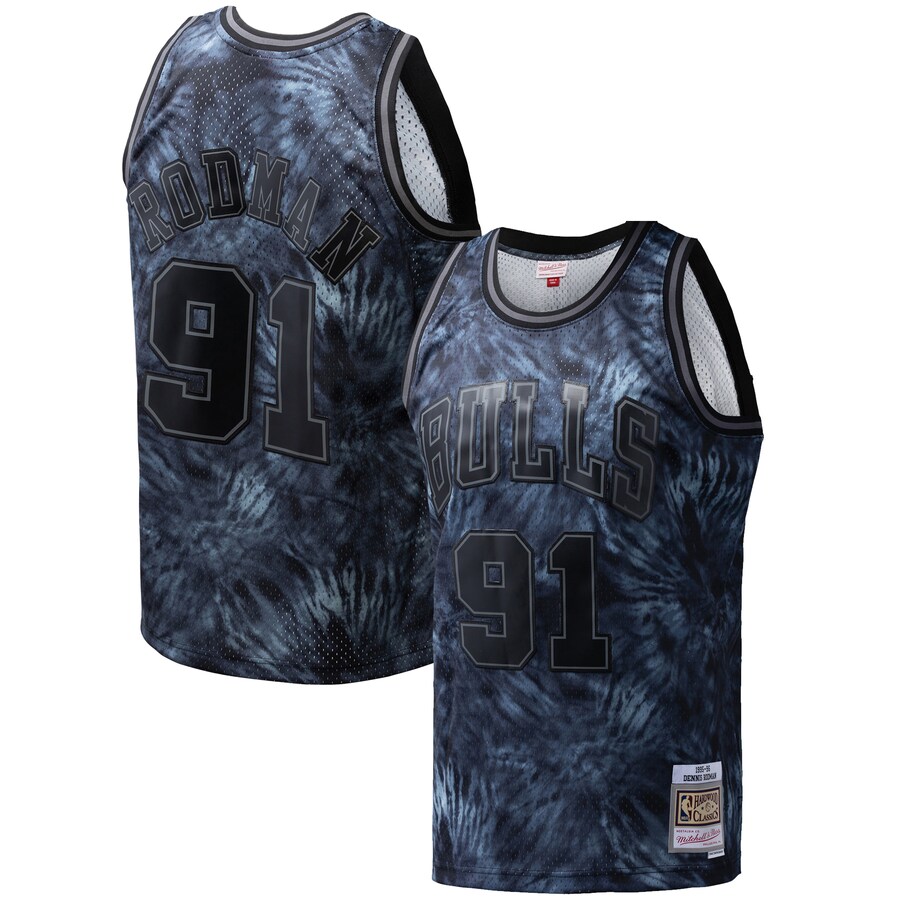 Men's Chicago Bulls Dennis Rodman Mitchell & Ness Black Hardwood Classics 1995/96 Tie-Dye Swingman Jersey - Jersey