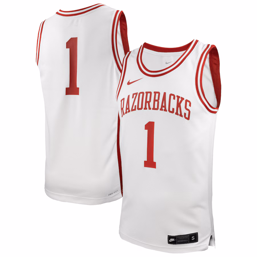 Men's Nike #1 White Arkansas Razorbacks  Replica Basketball Jersey - Jersey