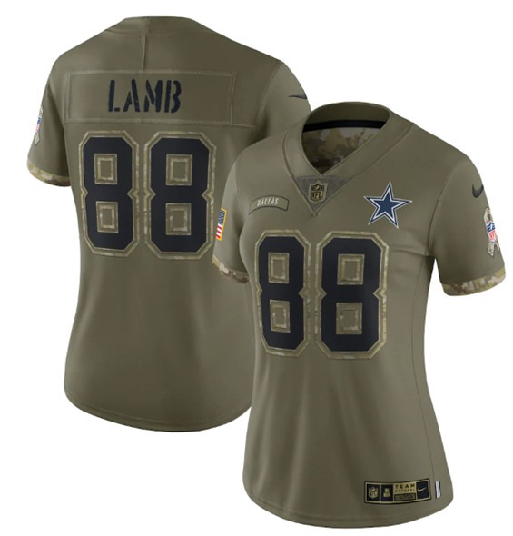 Women's Dallas Cowboys #88 CeeDee Lamb 2022 Olive Salute To Service Limited Stitched Jersey(Run Small) - Jersey