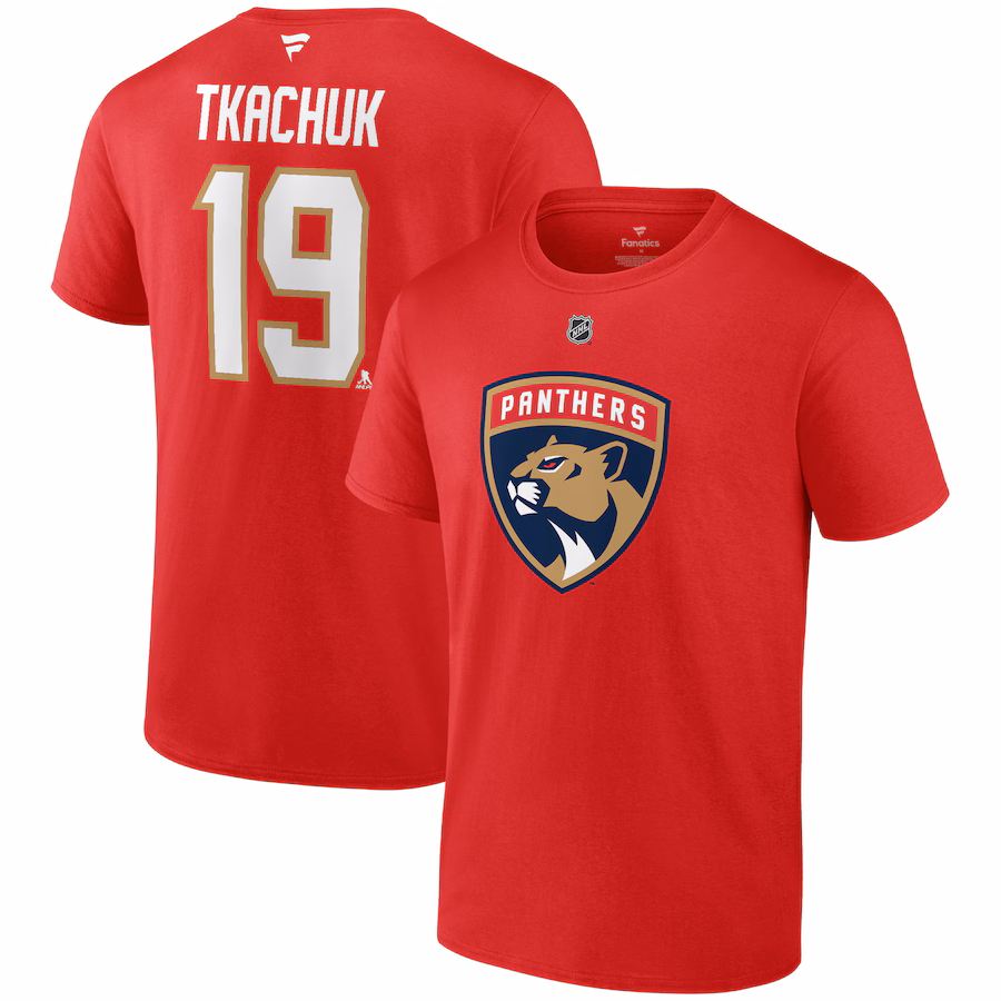 Men's Florida Panthers Matthew Tkachuk Fanatics Red Authentic Stack Name & Number T-Shirt - Jersey