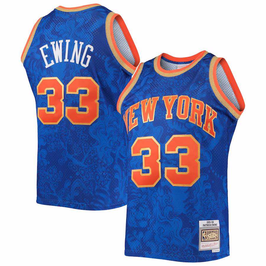 Men's New York Knicks Patrick Ewing Mitchell & Ness Blue Hardwood Classics 1991/92 Lunar New Year Swingman Jersey - Jersey