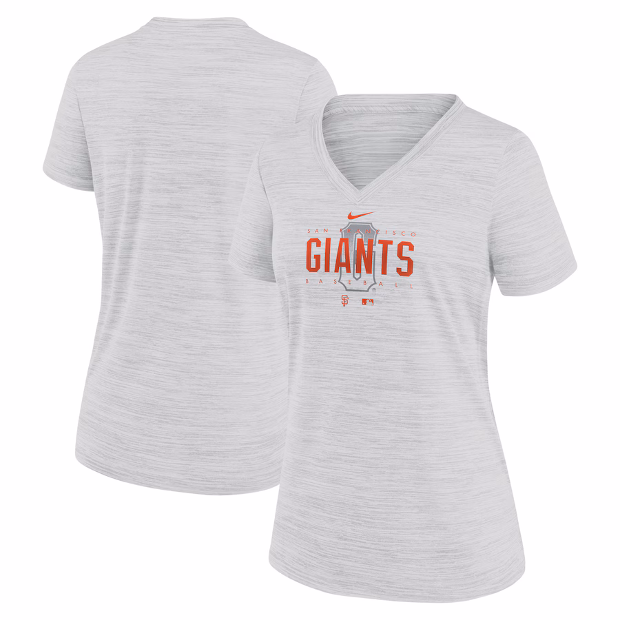 Women's San Francisco Giants Nike White City Connect Velocity Practice Performance V-Neck T-Shirt - Jersey