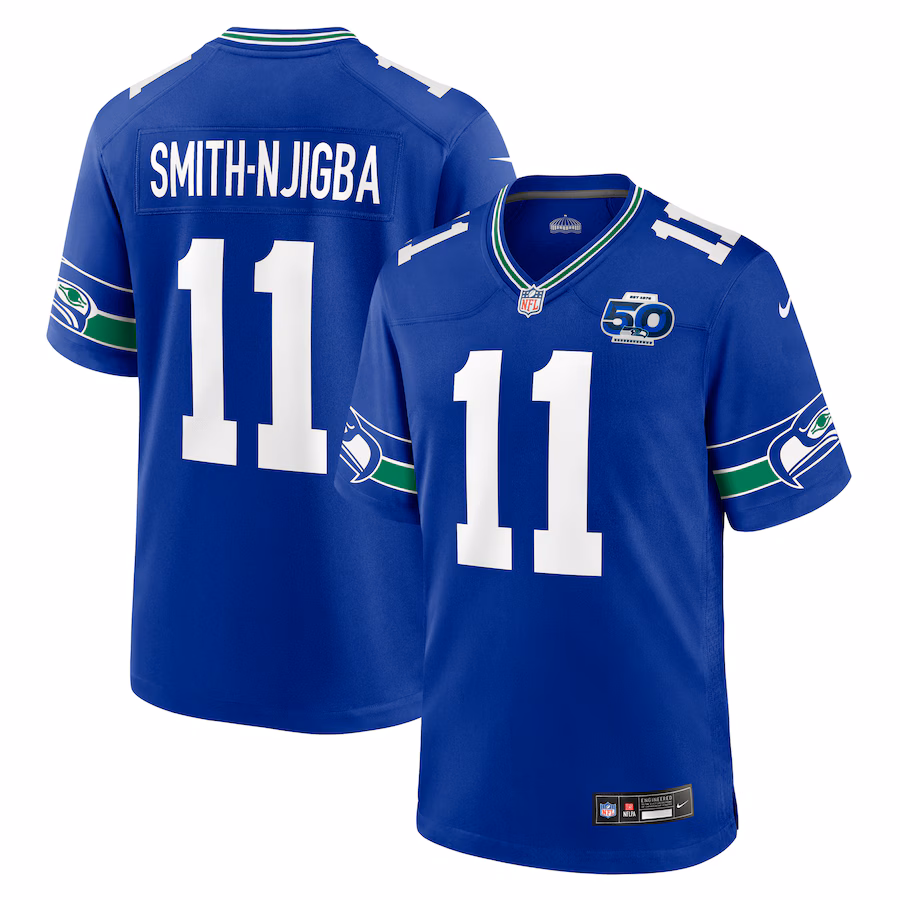 Men's Seattle Seahawks Jaxon Smith-Njigba Nike Royal Alternate 50th Season Game Jersey - Jersey