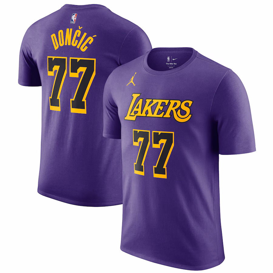 Men's Los Angeles Lakers Luka Dončić Jordan Brand Purple Statement Edition Name & Number T-Shirt - Jersey