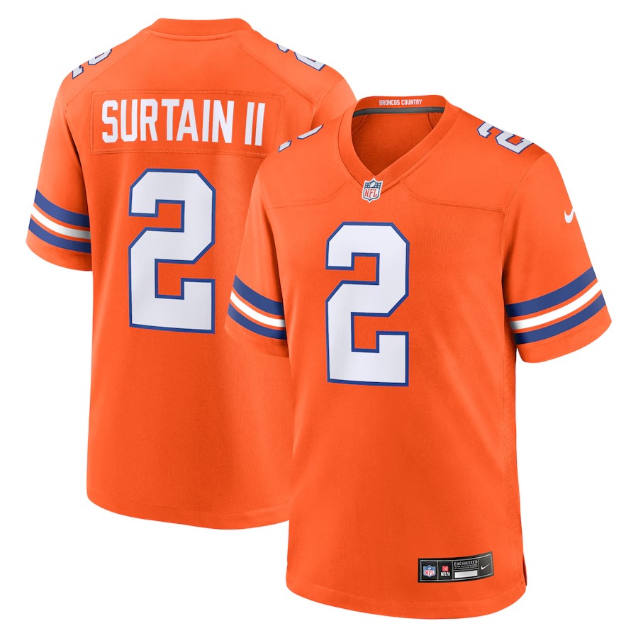 Men's Denver Broncos Patrick Surtain II Nike Orange Mile High Collection 1977 Throwback Player Game Jersey - Jersey
