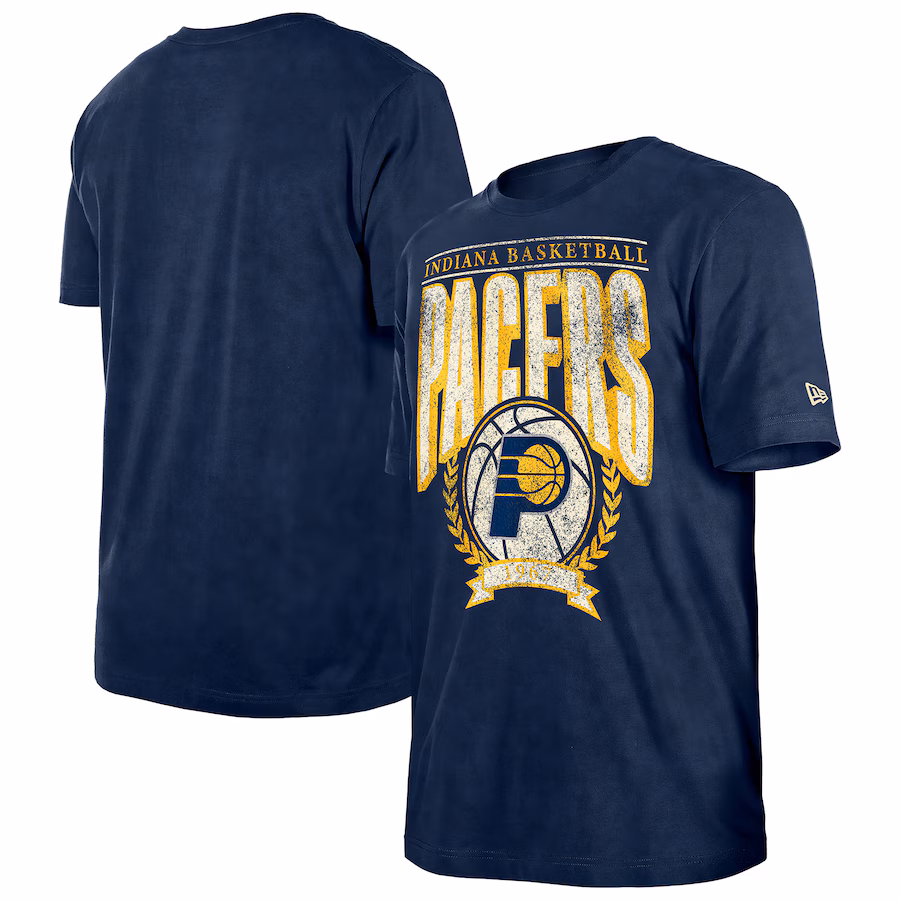 Men's Indiana Pacers  New Era Navy Hardwood Classics Oversized Boxy Mineral Wash T-Shirt - Jersey