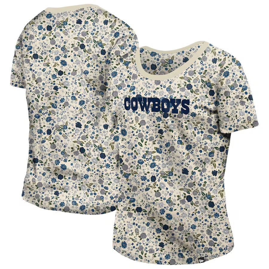 Women's Dallas Cowboys New Era Cream Glam Game Floral T-Shirt - Jersey
