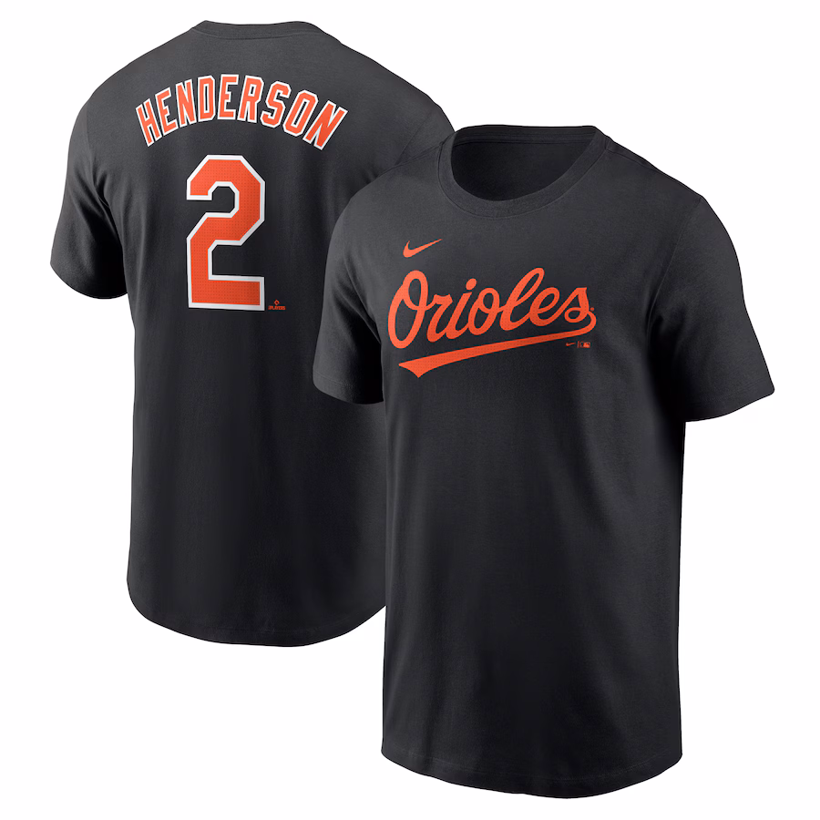 Men's Baltimore Orioles Gunnar Henderson Nike Black Fuse Name & Number T-Shirt - Jersey