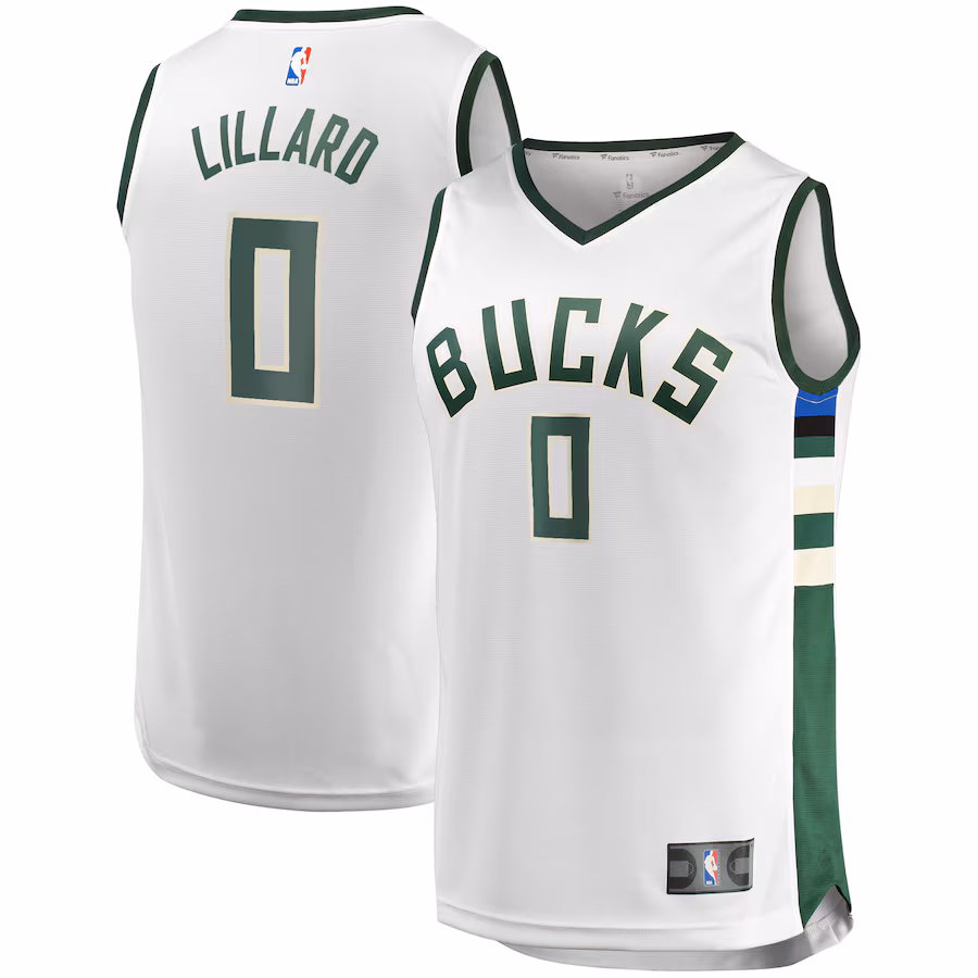 Youth Milwaukee Bucks Damian Lillard Fanatics White Fast Break Player Jersey - Association Edition - Jersey