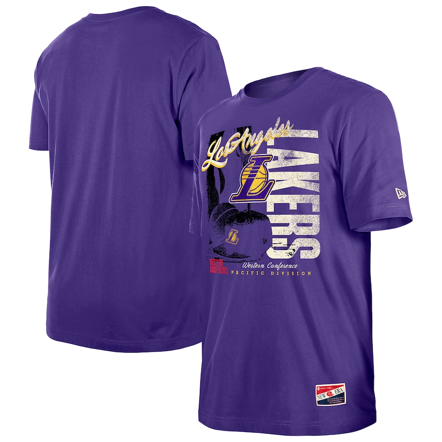 Men's Los Angeles Lakers  New Era Purple Distressed Throwback Vintage Color Pack T-Shirt - Jersey