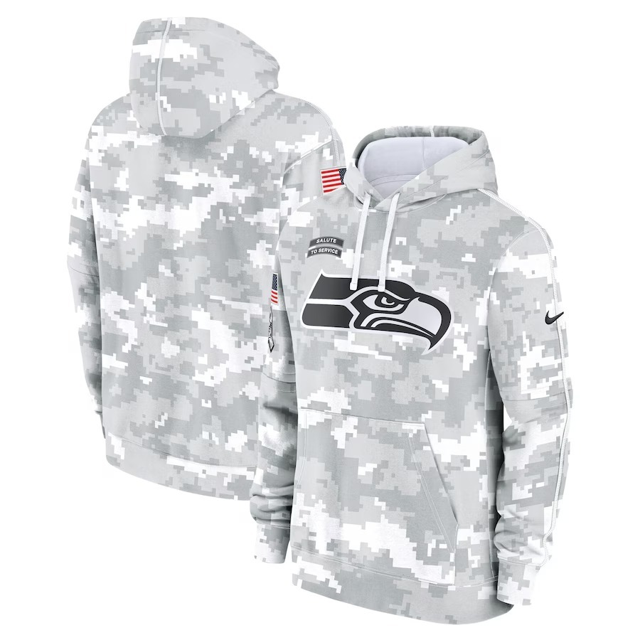Men's Seattle Seahawks Nike Arctic Camo 2024 Salute to Service Club Fleece Pullover Hoodie - Jersey