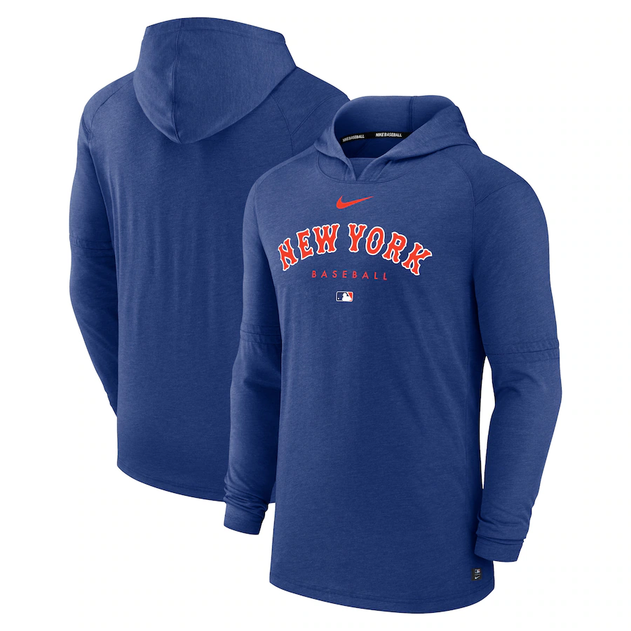 Men's New York Mets Nike Heather Royal Authentic Collection Early Work Tri-Blend Performance Pullover Hoodie - Jersey