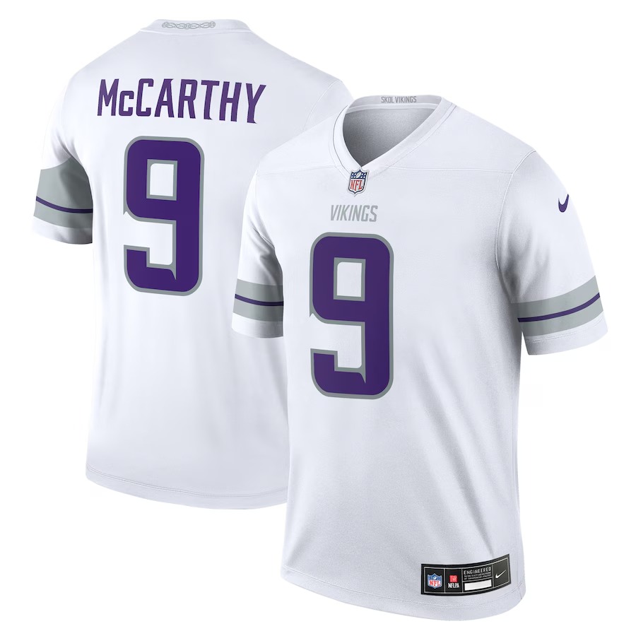 Men's Minnesota Vikings J.J. McCarthy Nike White Legend Player Performance Top - Jersey