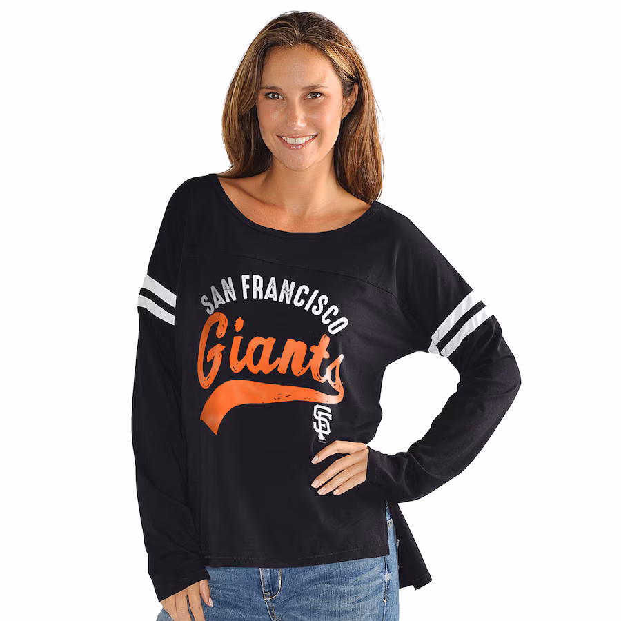 Women's San Francisco Giants G-III 4Her by Carl Banks Black Free Agent Distressed Long Sleeve Scoop Neck T-Shirt - Jersey
