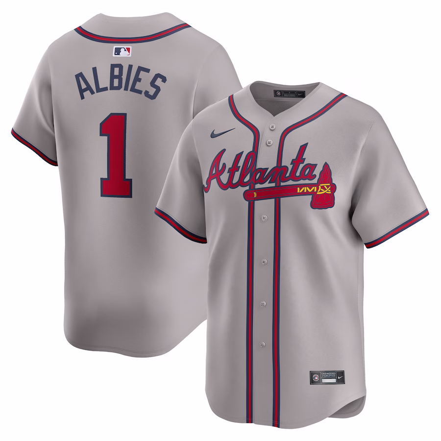 Men's Atlanta Braves Ozzie Albies Nike Gray Away Limited Player Jersey - Jersey