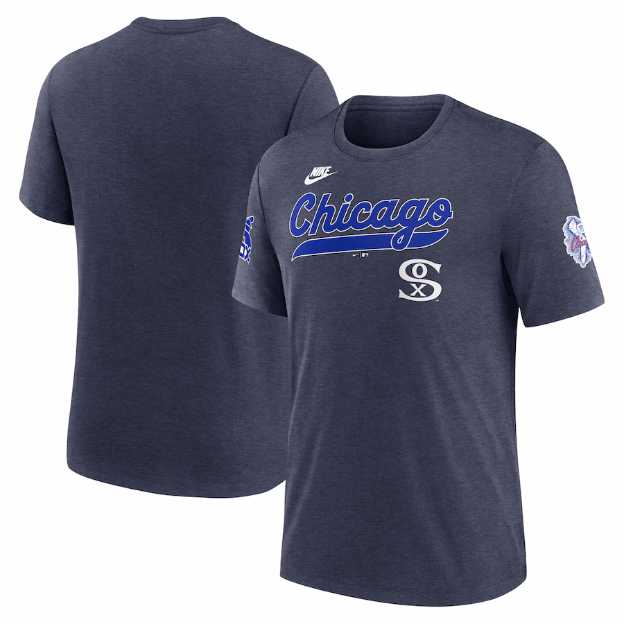 Men's Chicago White Sox Nike Heather Navy Cooperstown Collection Eras Tri-Blend T-Shirt - Jersey