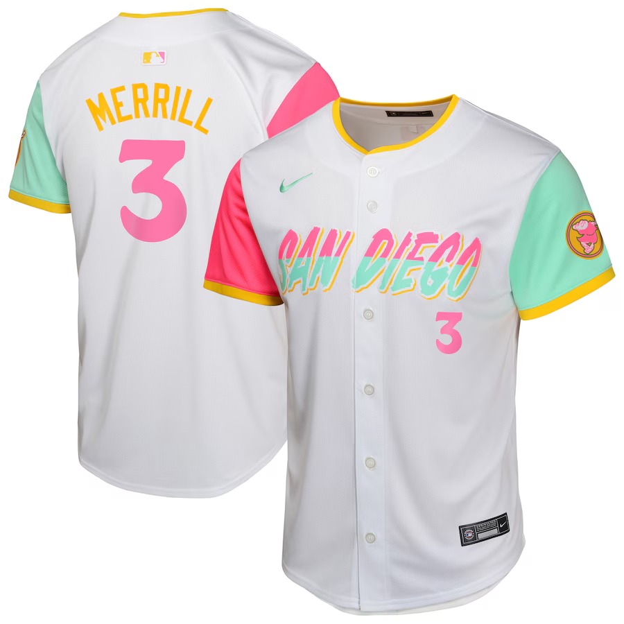 Youth San Diego Padres Jackson Merrill Nike White City Connect Limited Jersey - Jersey
