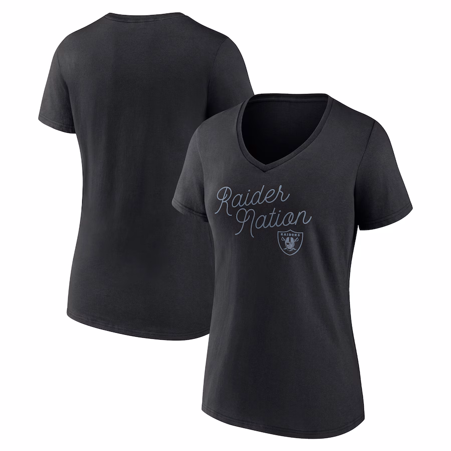 Women's Las Vegas Raiders Fanatics Black Iconic Script State V-Neck T-Shirt - Jersey