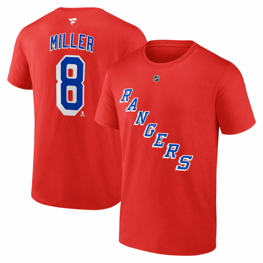 Men's New York Rangers J.T. Miller Fanatics Red Authentic Stack Name & Number T-Shirt - Jersey