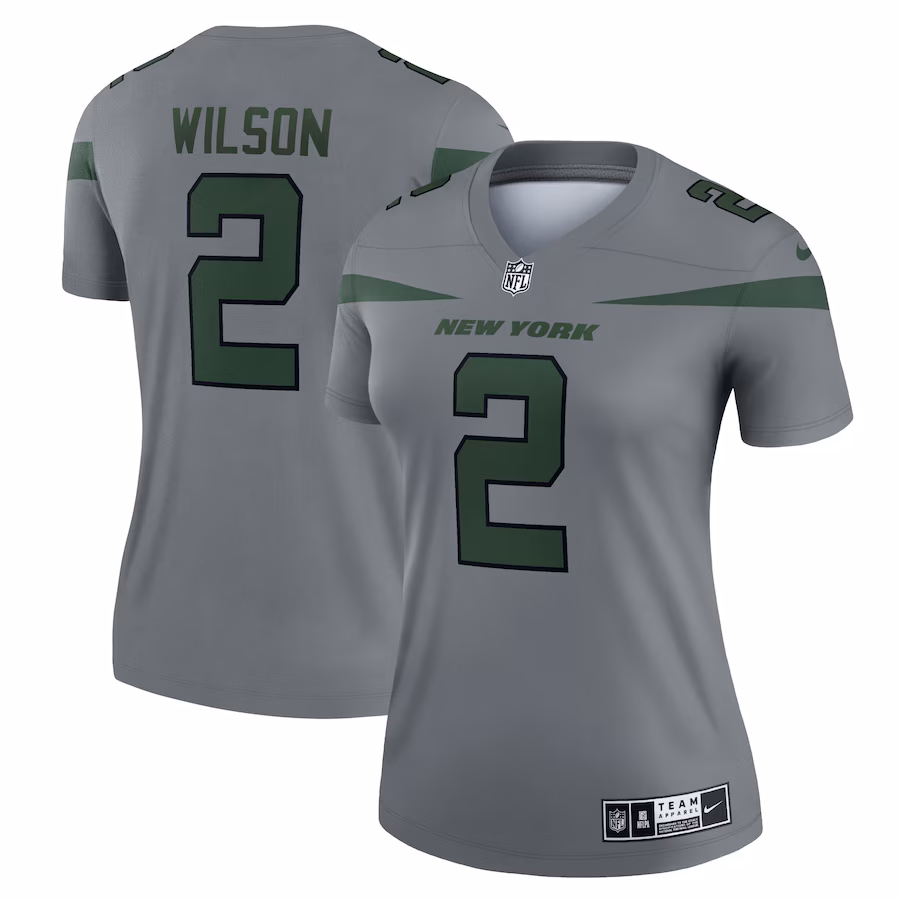 Women's New York Jets Zach Wilson Nike Gray Inverted Legend Player Performance Top - Jersey