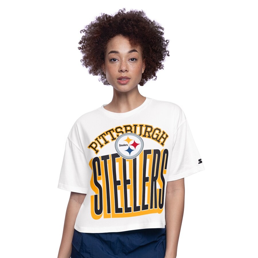 Women's Pittsburgh Steelers  Starter White Play the Ball Boxy Cropped T-Shirt - Jersey