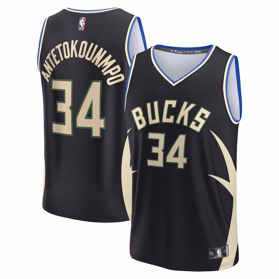 Men's Milwaukee Bucks Giannis Antetokounmpo Fanatics Black Fast Break Replica Player Jersey - Statement Edition - Jersey