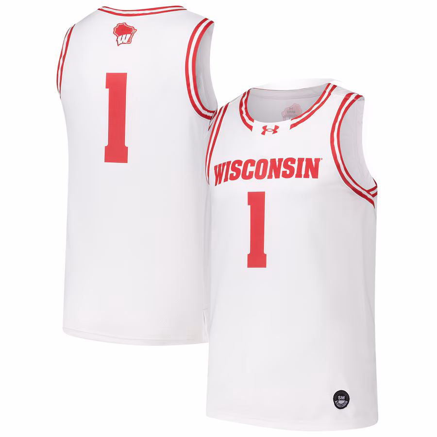 Men's Under Armour #1 White Wisconsin Badgers Replica Basketball Jersey - Jersey