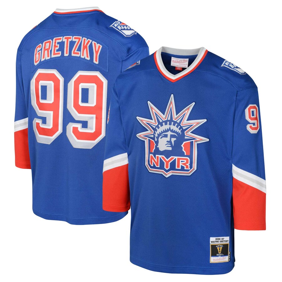 Youth New York Rangers Wayne Gretzky Mitchell & Ness Royal 1996 Blue Line Player Jersey - Jersey