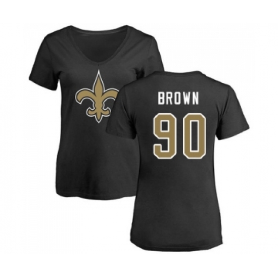 Football Women's New Orleans Saints #90 Malcom Brown Black Name & Number Logo Slim Fit T-Shirt - Jersey