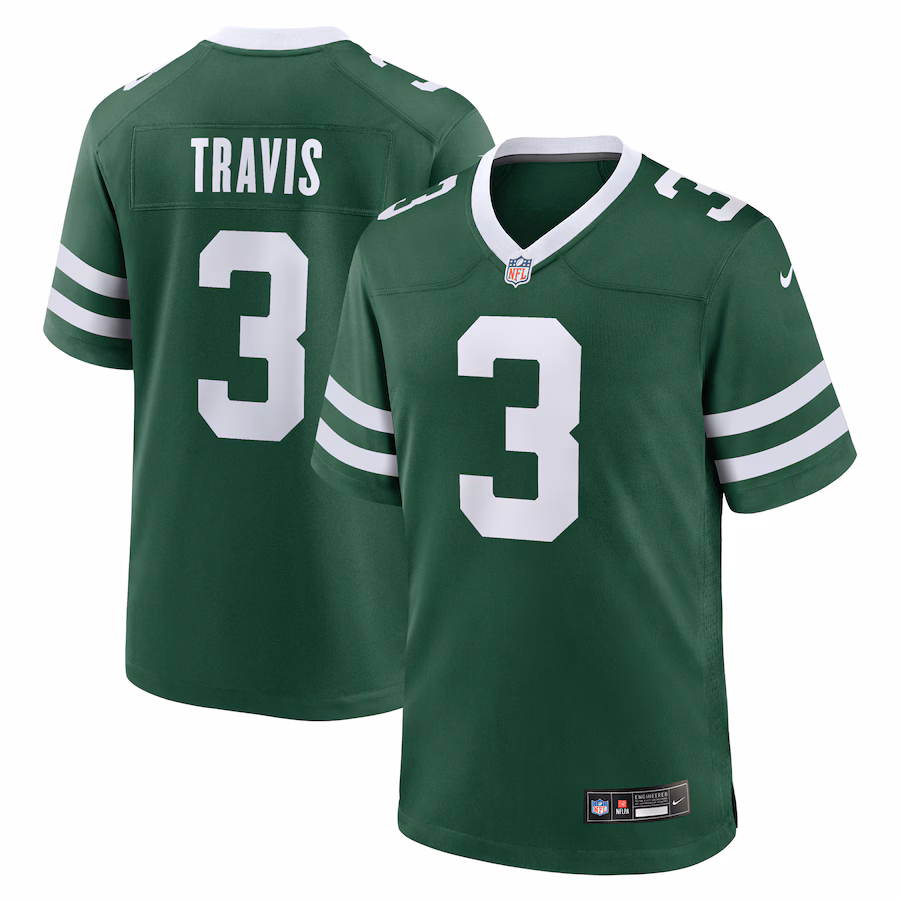 Men's New York Jets Jordan Travis Nike Legacy Green Team Game Jersey - Jersey