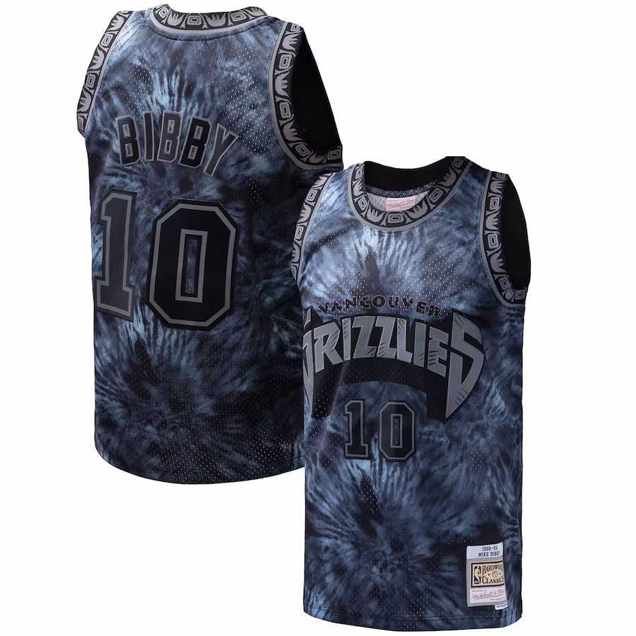 Men's Vancouver Grizzlies Mike Bibby Mitchell & Ness Black Hardwood Classics 1998/99 Tie-Dye Swingman Jersey - Jersey