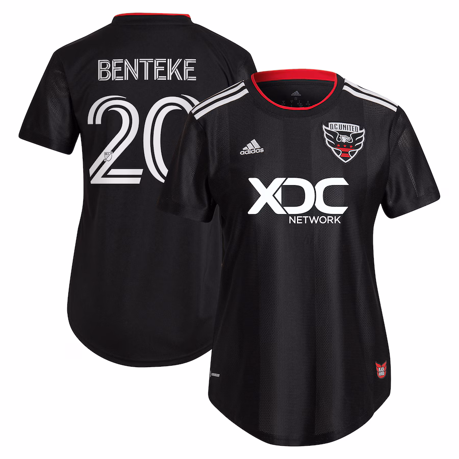 Women's D.C. United Christian Benteke adidas Black 2023 Red & Black Kit Replica Player Jersey - Jersey