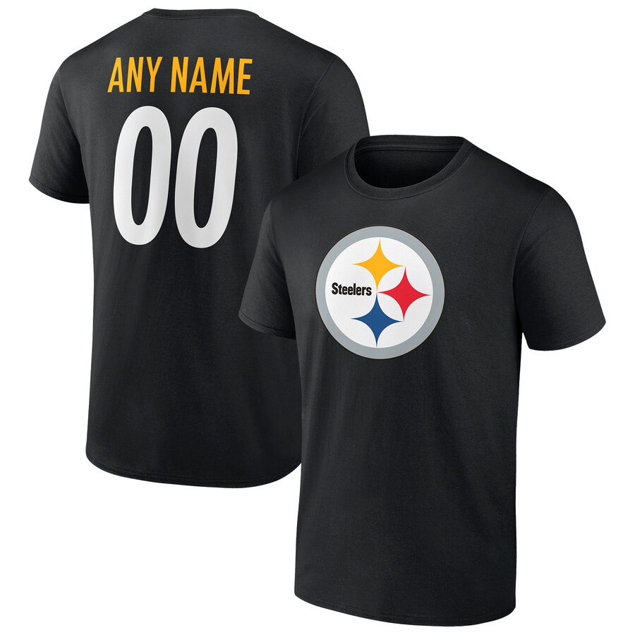 Men's Pittsburgh Steelers Black Team Authentic Personalized Name & Number T-Shirt - Jersey