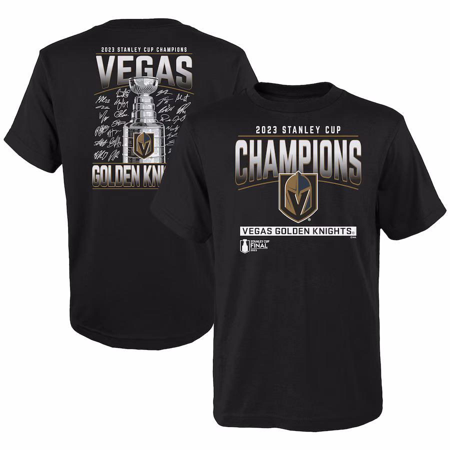 Youth Vegas Golden Knights Fanatics Black 2023 Stanley Cup Champions Signature Roster T-Shirt - Jersey