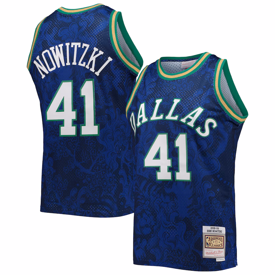 Men's Dallas Mavericks Dirk Nowitzki Mitchell & Ness Blue Hardwood Classics 1998/99 Lunar New Year Swingman Jersey - Jersey