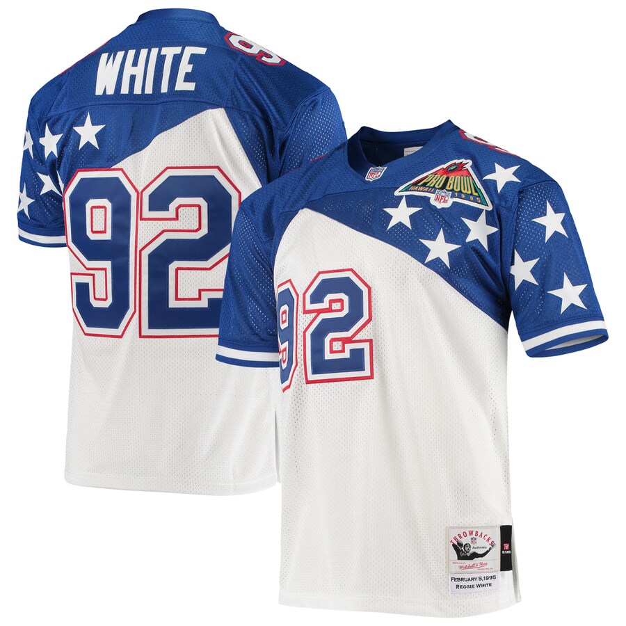 Men's NFC Reggie White Mitchell & Ness White/Blue 1995 Pro Bowl Authentic Jersey - Jersey