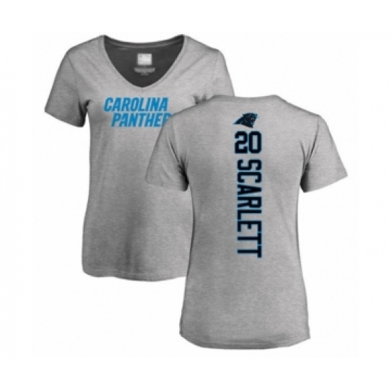 Football Women's Carolina Panthers #20 Jordan Scarlett Ash Backer V-Neck T-Shirt - Jersey